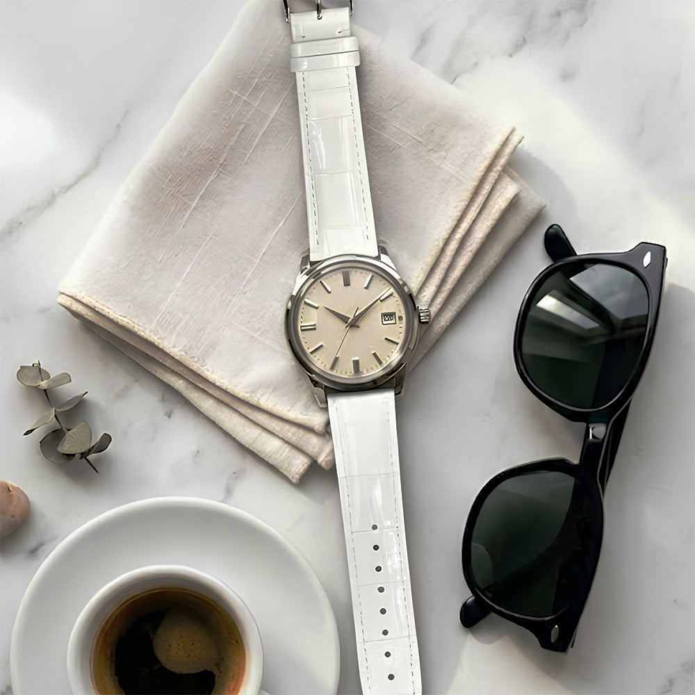 Cavern 20/22mm Glossy White Leather Strap
