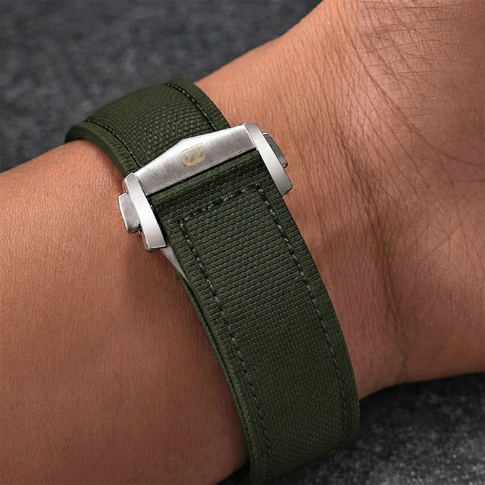 Zeyron 22mm Premium Green Sailcloth Butterfly Clasp Strap