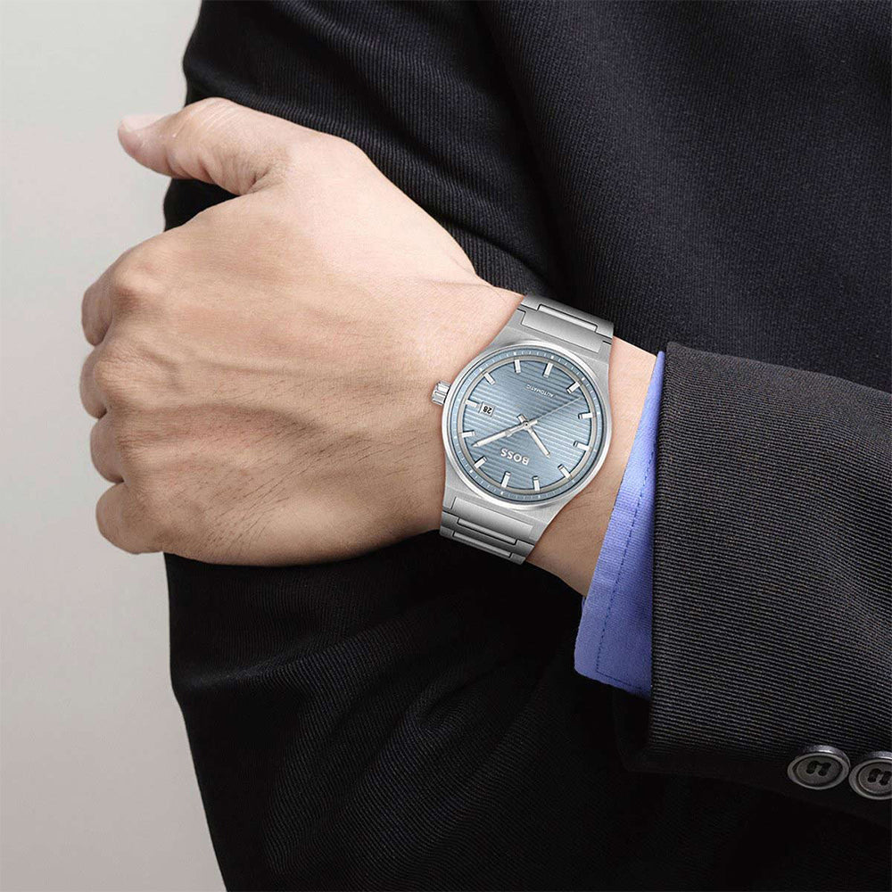 Hugo Boss Candor Heren Horloge Automatic Ice Blue Dial Watch | HB1514118