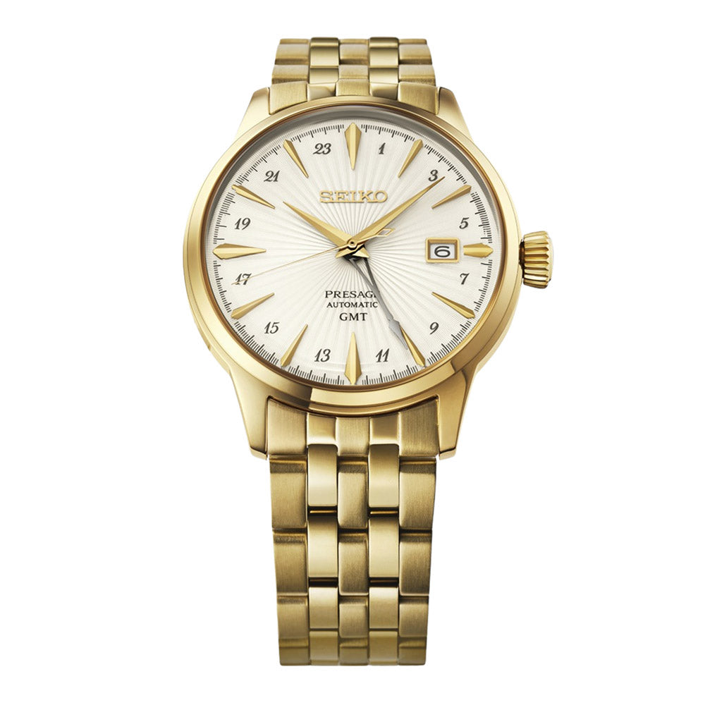 Seiko Presage Cocktail Time GMT Gold Tone Watch HCB004J1