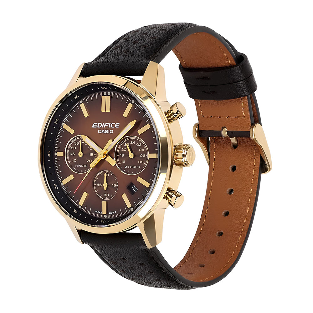 Casio Edifice Chronograph Dark Brown Dial Leather Strap Watch EFR-575CL-5ADF
