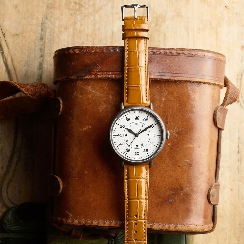 Cavern 22mm Glossy Brown Crocodile Texture Leather Strap