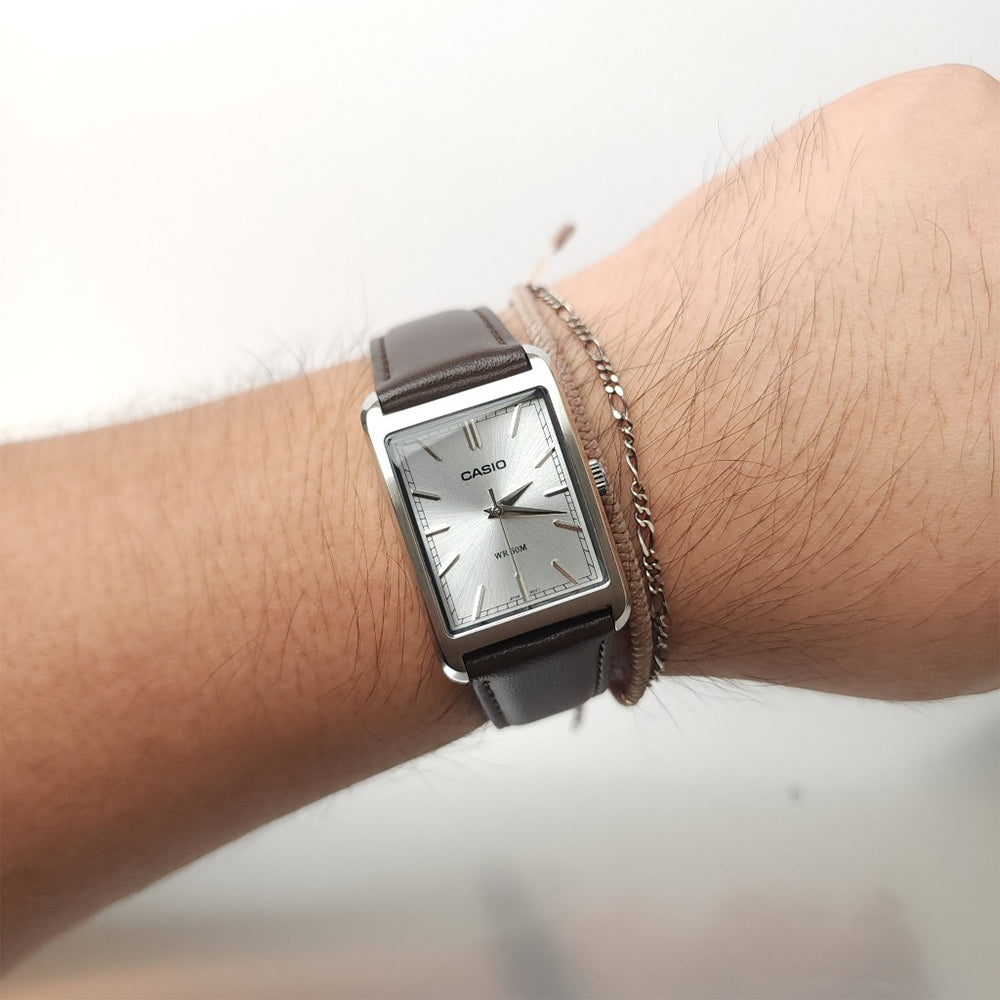 CASIO RECTANGLE SILVER DIAL MEN'S WATCH MTP-B215L-7AVDF