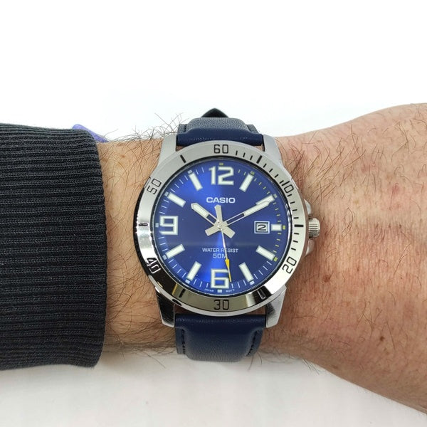 Casio Enticer Date Belt Blue Watch | MTP-VD01L-2BV