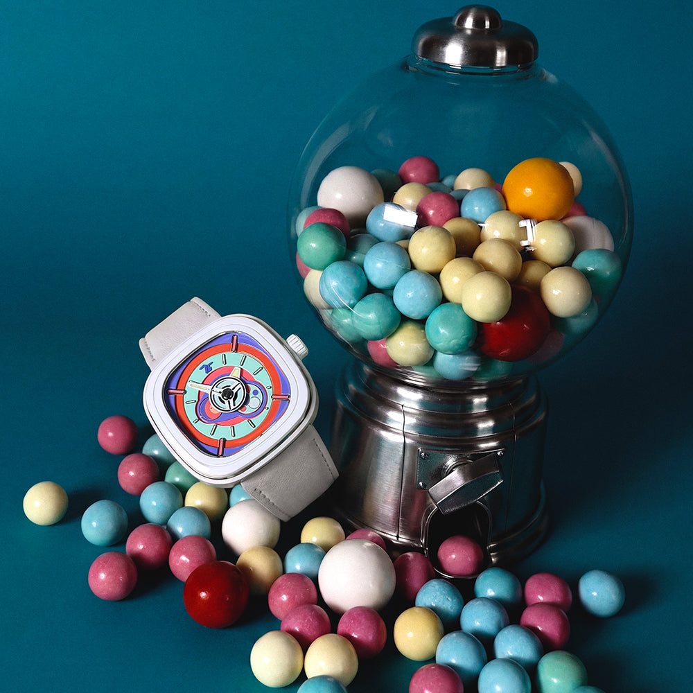 SEVENFRIDAY P-SERIES "BUBBLE GUM" WHITE AUTOMATIC WATCH P1C/06