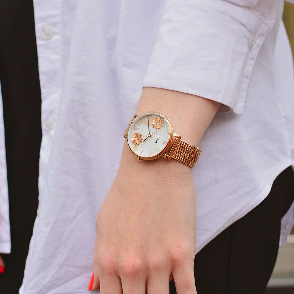 Fossil Jacqueline Slim White Floral Dial Ladies Watch | ES4534