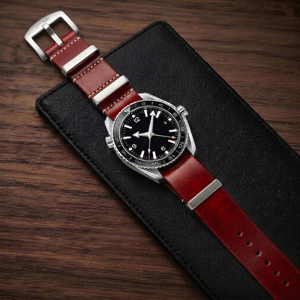 Zeyron Red Cowhide Leather Nato Strap