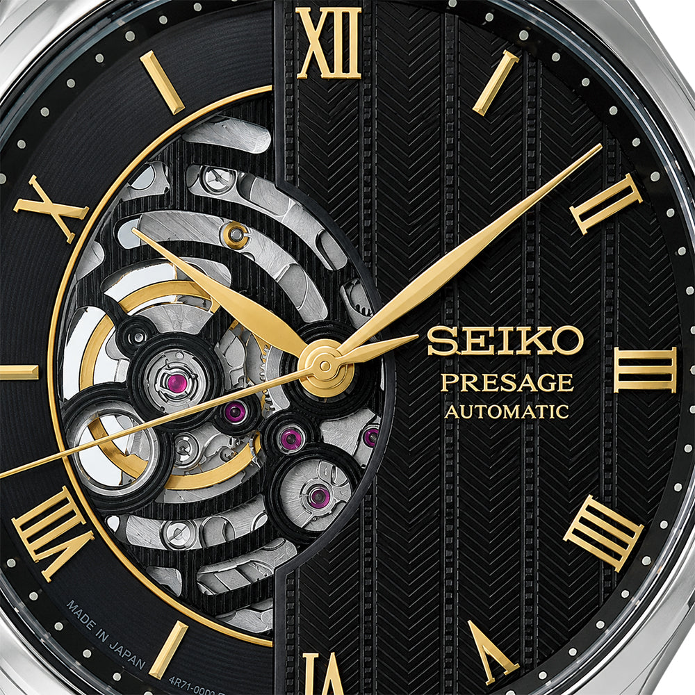 Seiko Presage Moonlight Black Open-Heart Automatic Mens Watch HCB008J1