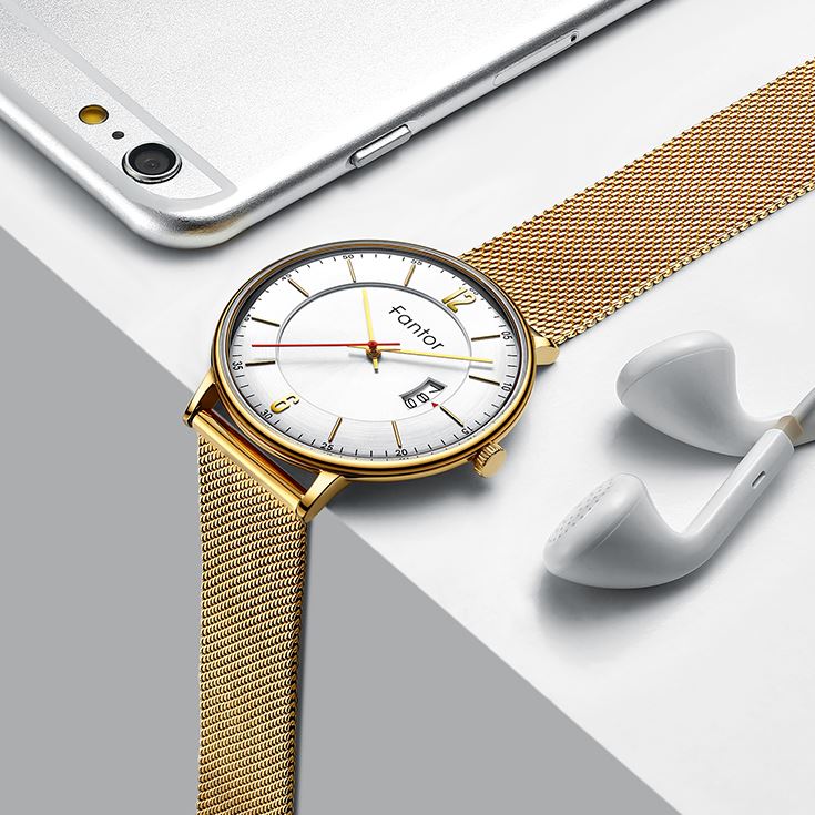 Fantor Golden Mesh Steel Quartz Men's watch| WF1024G04