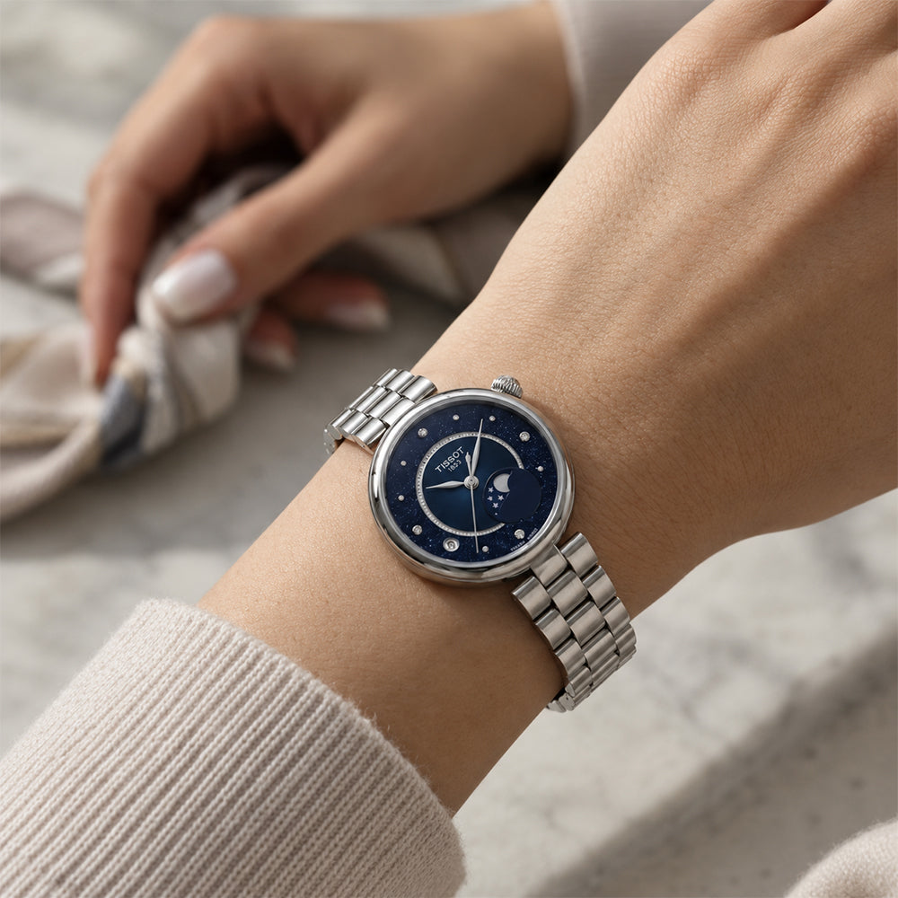 Tissot Desir Blue Dial Moonphase Ladies Watch T152.223.11.496.00