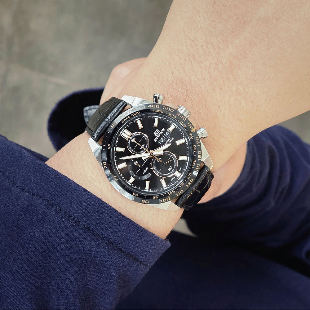 Casio Edifice Chronograph Black Leather Strap Watch | EFR-574BL-1AVUDF
