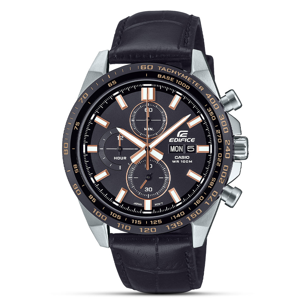 Casio Edifice Chronograph Black Leather Strap Watch | EFR-574BL-1AVUDF
