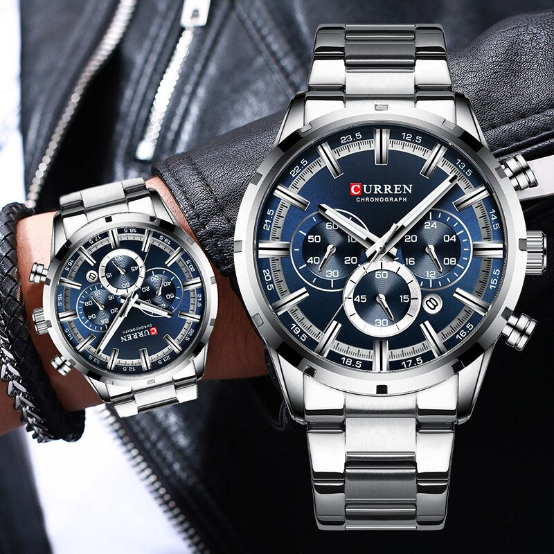 Curren silver store chronograph watch