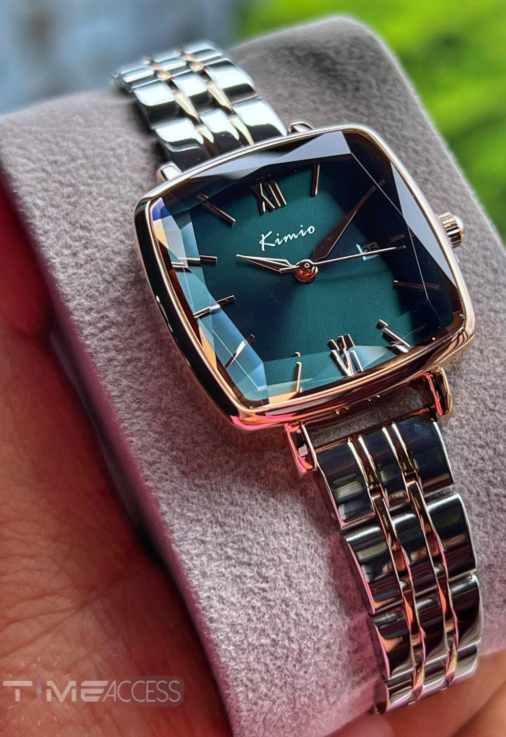 KIMIO Green Square Dial Stainless Steel Women's Watch| K6490S-XZ1RIQ