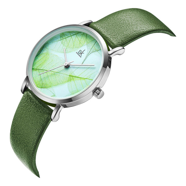 SHENGKE women's watch with elegant steppe green leather strap - 11K0108L01SK - Genuine - Time Access store