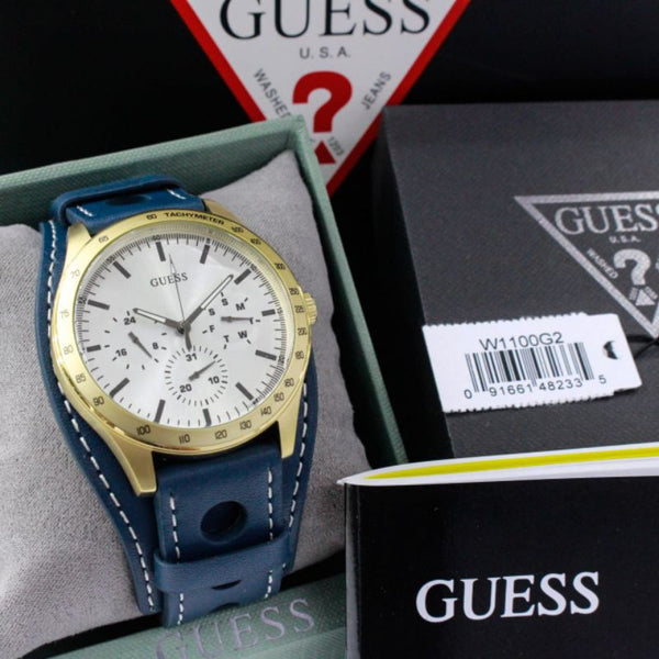 Guess Mens Analog Quartz Watch with Leather Bracelet W1100G2 - Time Access store