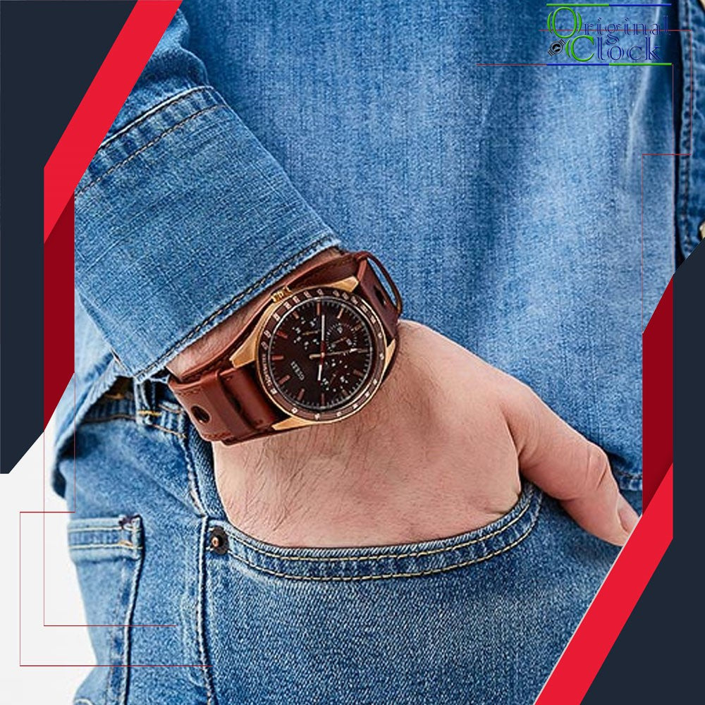 Guess W1100G3 Men's Analogue Quartz Watch with Leather Strap, brown, W1100G3 - Time Access store