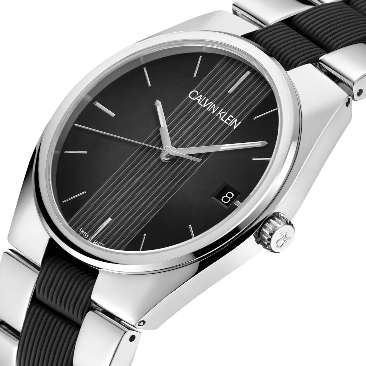 Calvin Klein Men's K9E211B1 Contra 40mm Black Dial Steel and Silicone Watch - Time Access store