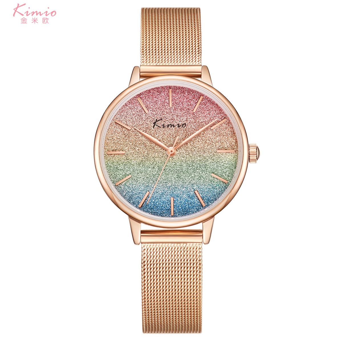 Kimio Brand Women Watch New Rainbow Gradient Color Glitter Ladies Simple Mesh Belt Fashion Gold Stainless Steel Quartz Watch - Time Access store