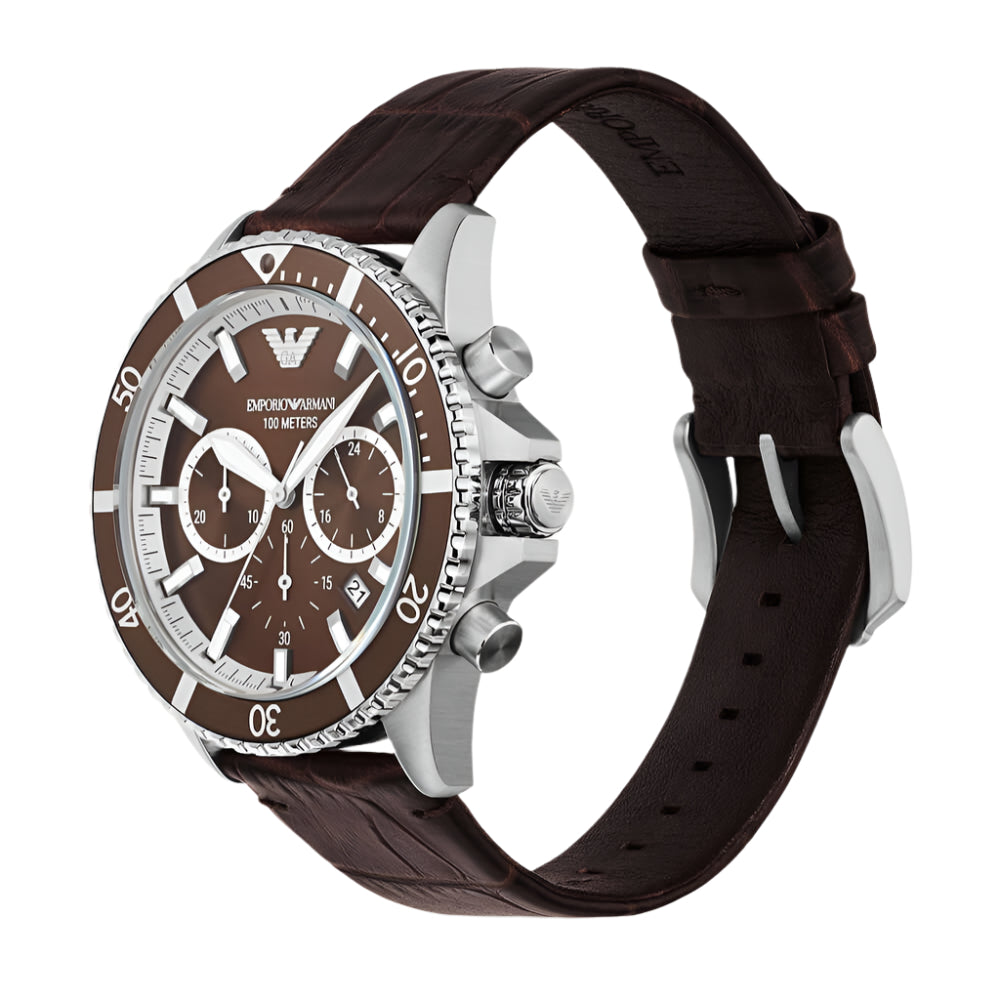 Emporio Armani Chronograph Brown Leather Watch | AR11486