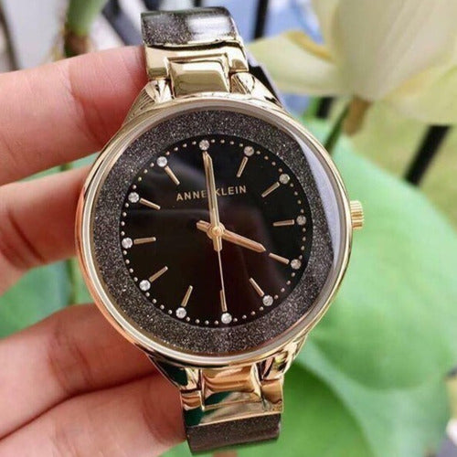 Anne Klein Women's AK/1408BKBK Premium Crystal Accen - Time Access store