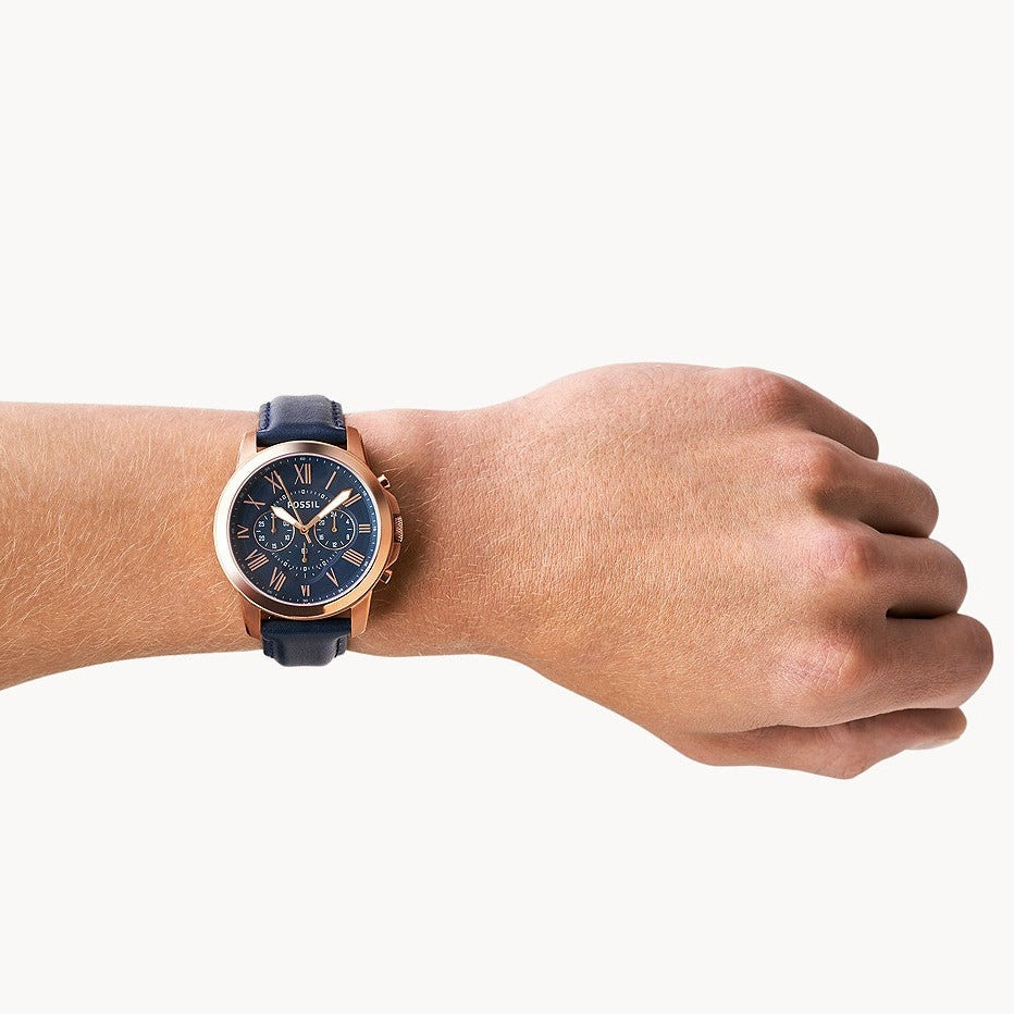 Fossil Grant Chronograph Navy Leather Gent's Watch FS4835 - Time Access store