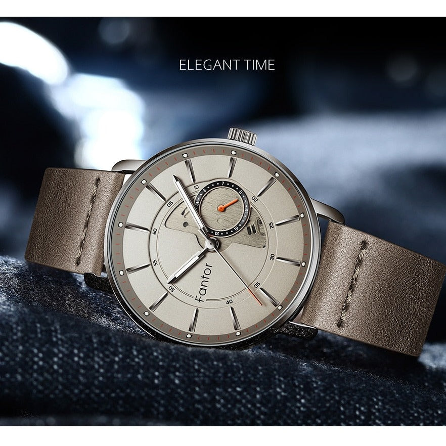 Fantor Grey Leather Strap Men's Watch| WF1031G04
