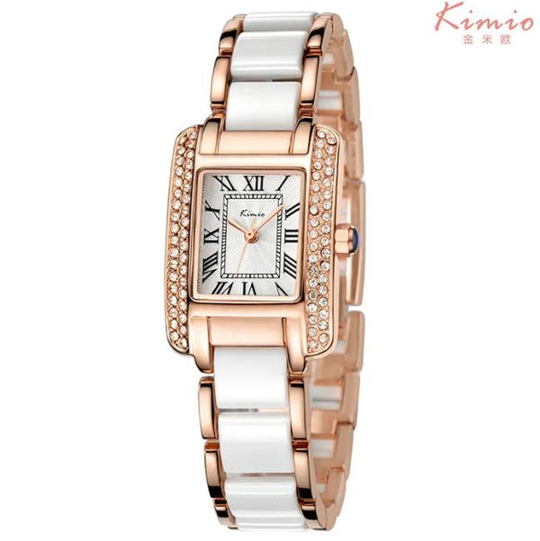 KIMIO Rectangle Diamond Quartz White Women's Watch| KW6036S