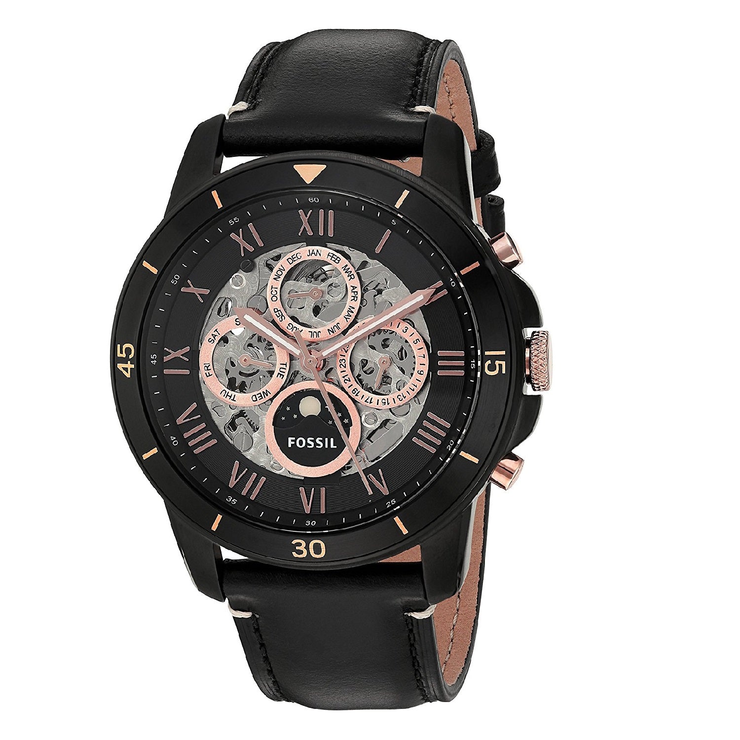 Fossil Men's Grant Sport Automatic Moon phase black watch ME3138 - Time Access store