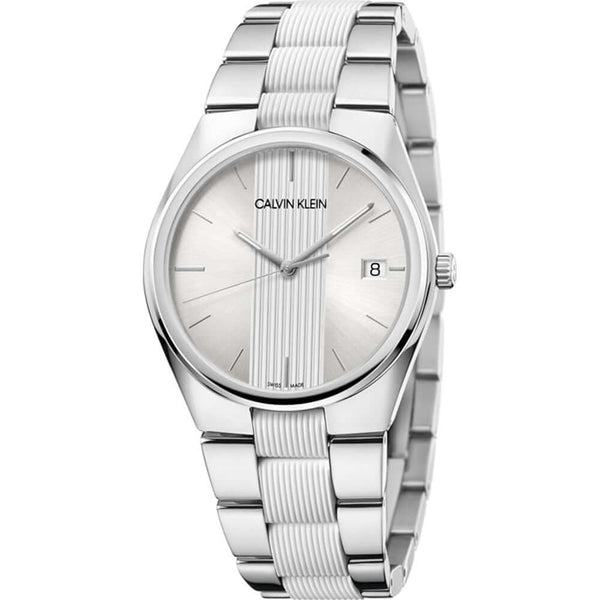 Calvin Klein Contrast Silver-White Tone Quartz Men's Watch | K9E211K6