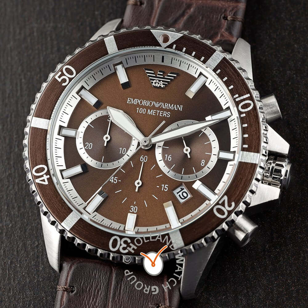 Emporio Armani Chronograph Brown Leather Watch | AR11486