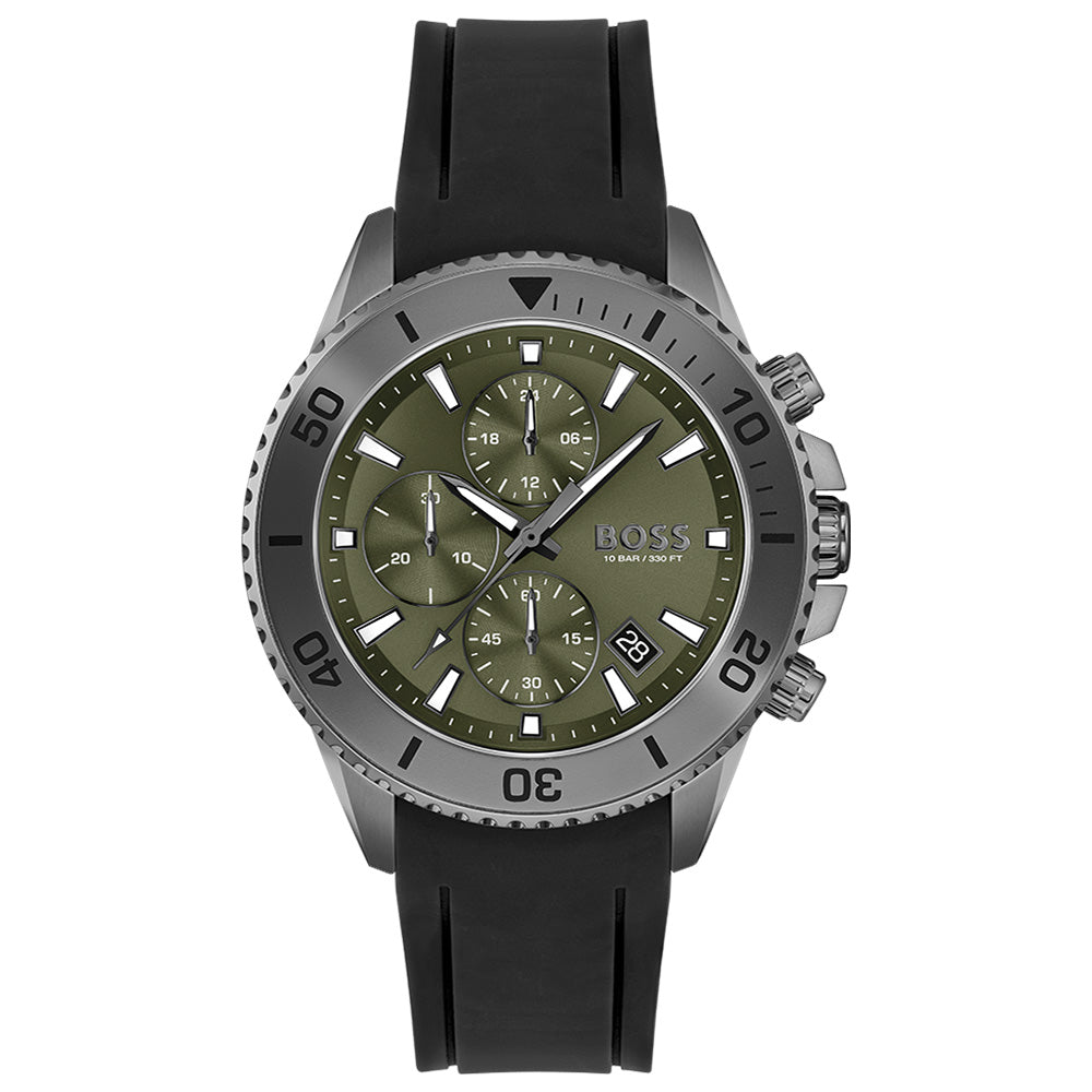 HUGO BOSS ADMIRAL OLIVE GREEN DIAL BLACK SILICON WATCH HB1513967 - Time Access store