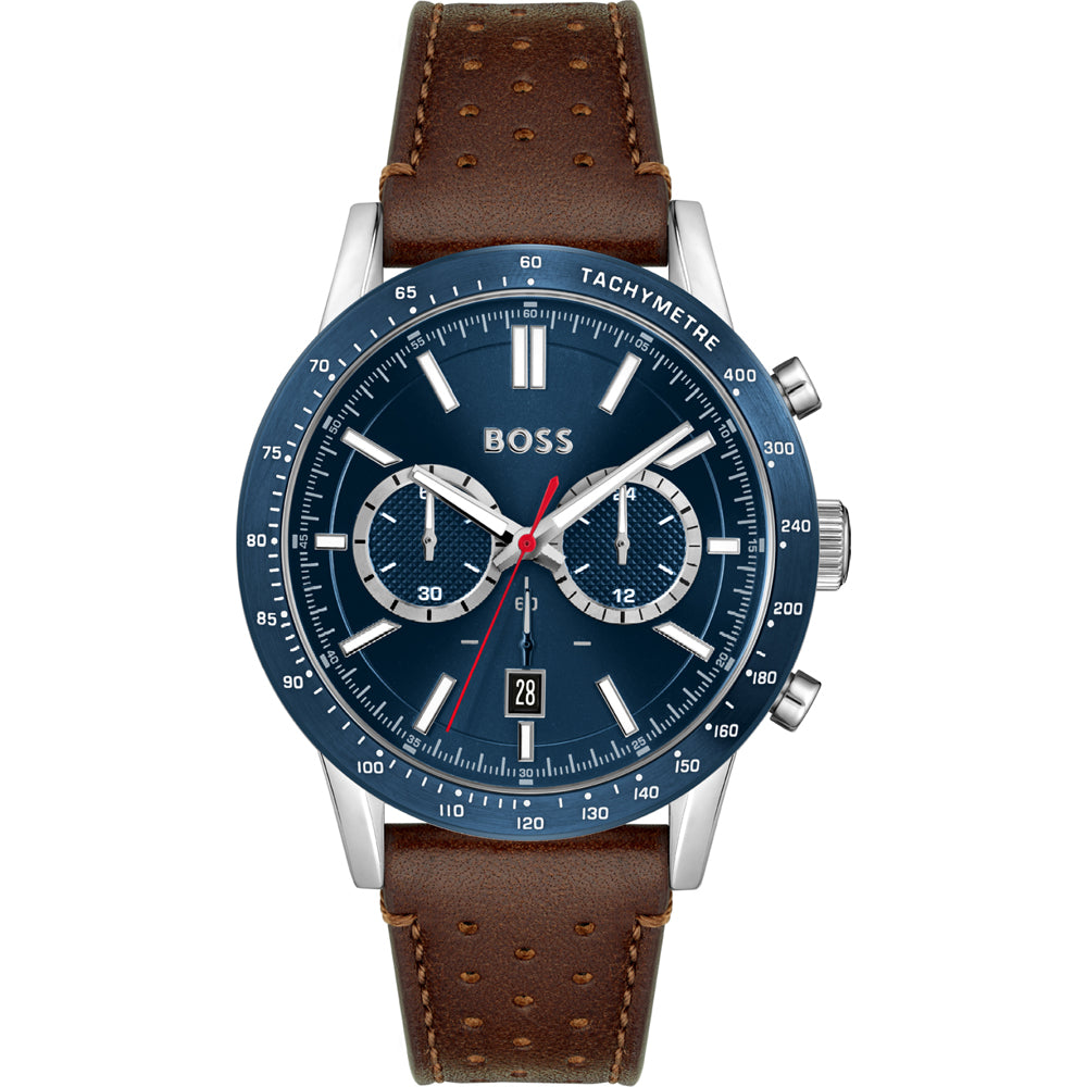 BOSS Allure Chronograph Leather Strap Watch, Brown (Model: 1513921) - Time Access store