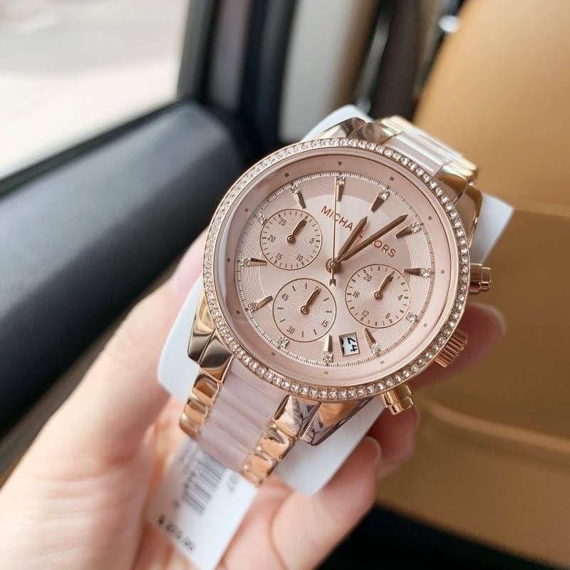 Michael Kors Women's Ritz Rose Gold-Tone Chronograph Watch MK6307 - Time Access store