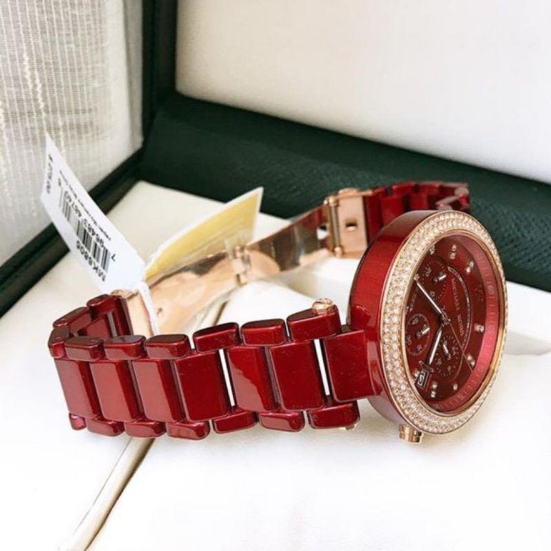 Michael Kors Round Chronograph Red Dial Ladies Watch, MK 6805 - Time Access store