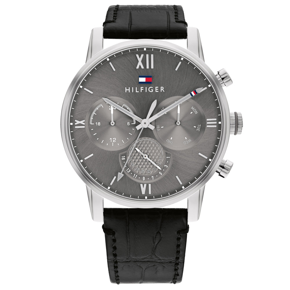 Tommy Hilfiger TH1791883 Men's Black Leather Strap and Grey Dial Quartz Watch - Time Access store