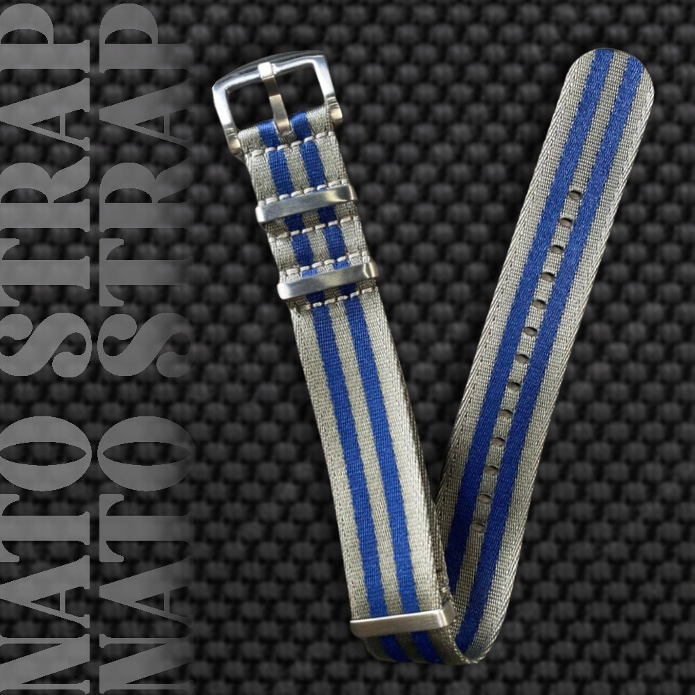 Cavern 22mm Premium Grey Blue Nato Watch Strap