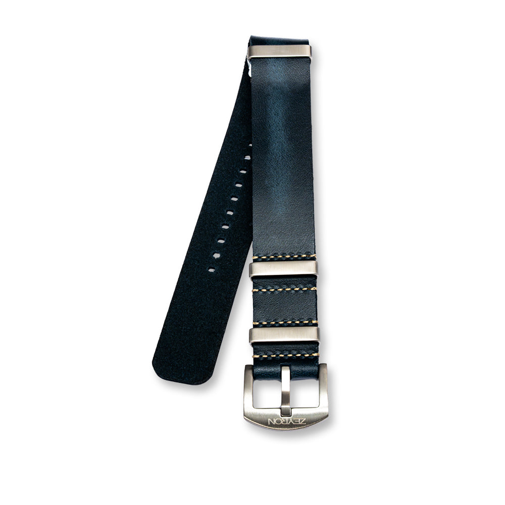Zeyron 22mm Dark Navy Blue Cowhide Leather Nato Strap