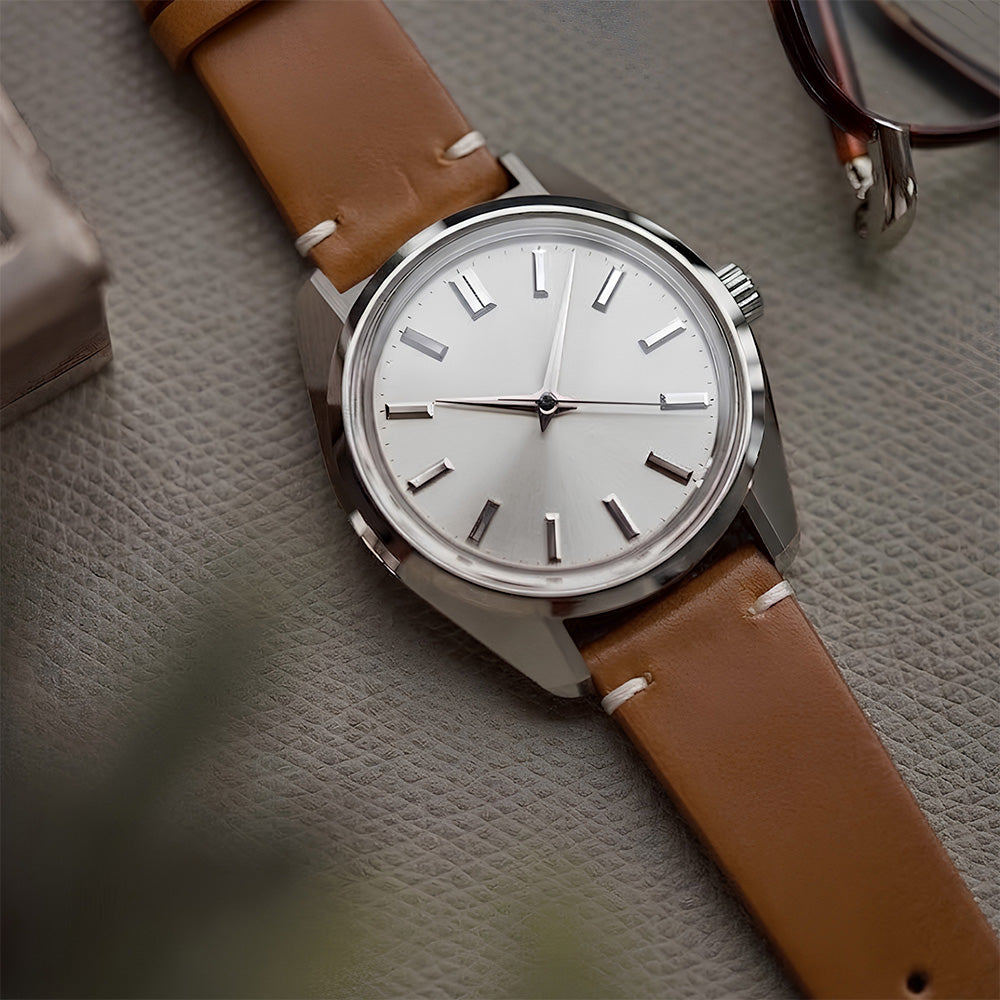 Cavern 20/22mm Brown Full Grain Stitched Leather Strap