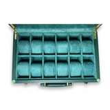 12 Slots Dark Green High Leather Materials Watch Organizer Box with Lock