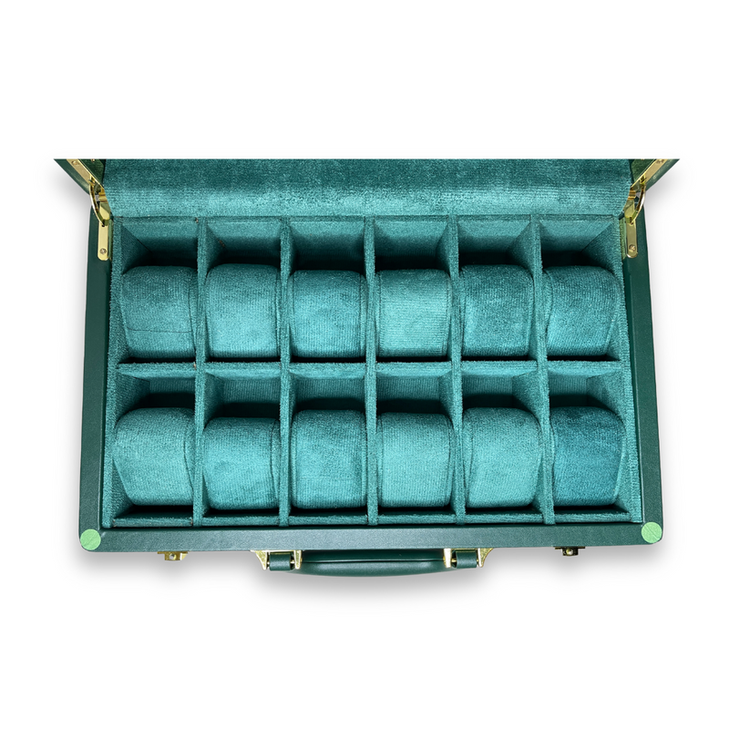 12 Slots Dark Green High Leather Materials Watch Organizer Box with Lock