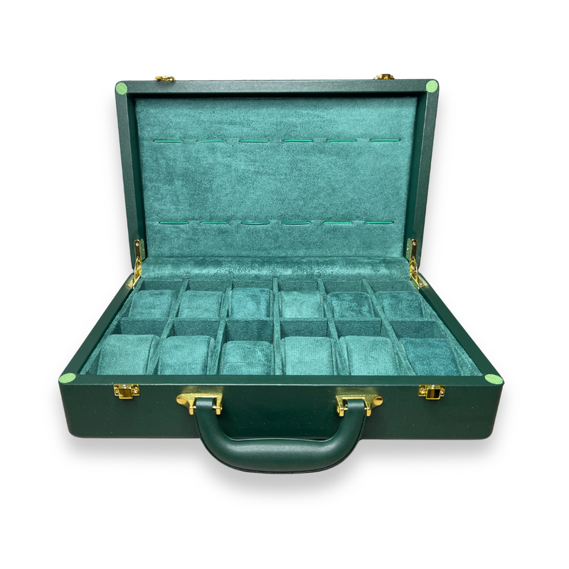 12 Slots Dark Green High Leather Materials Watch Organizer Box with Lock