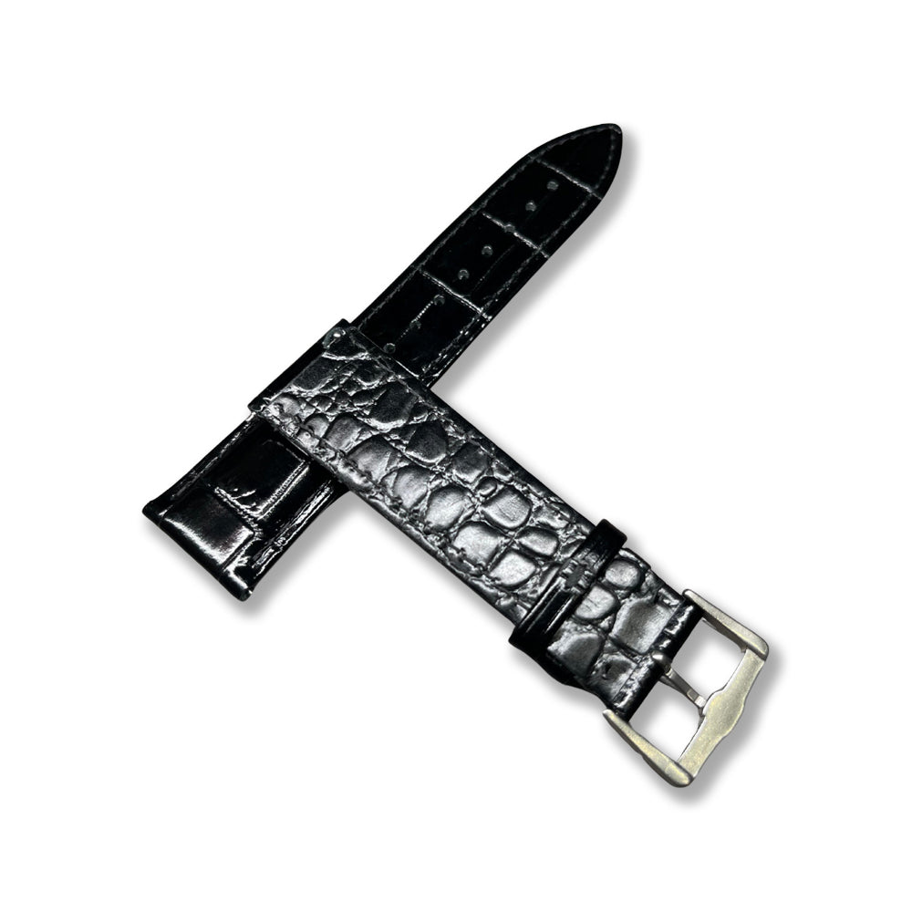 Cavern 20mm Black Crocodile Texture Leather Strap