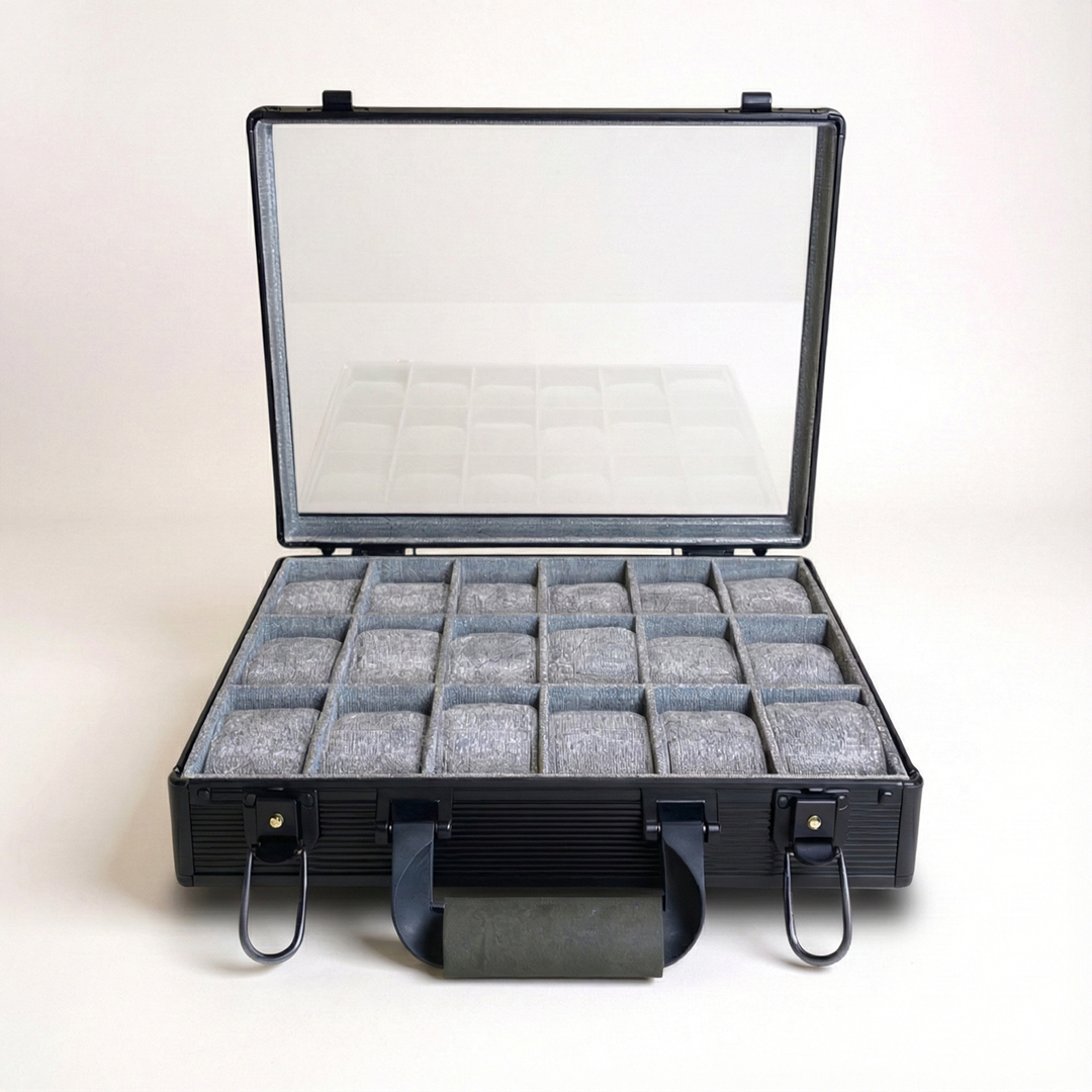 18 Slots Premium Black Watch Case with Handle-Stylish & Secure Storage