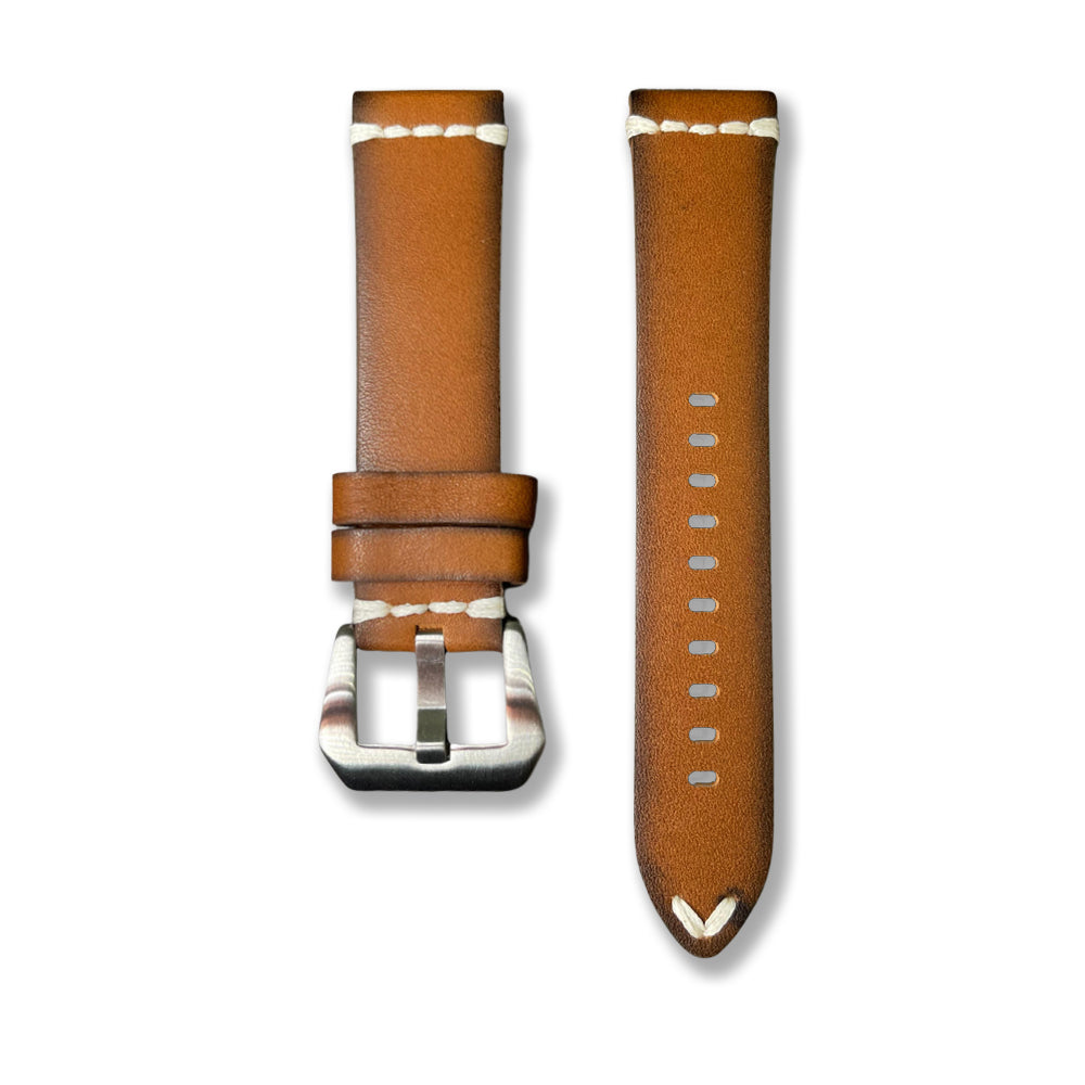 Cavern 22mm Brown Full Grain Stitched Leather Strap
