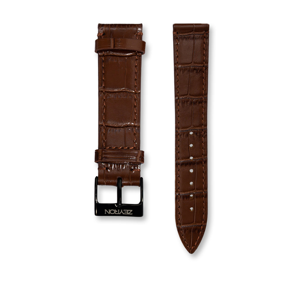 Zeyron 22mm Brown Crocodile Texture Genuine Leather Strap