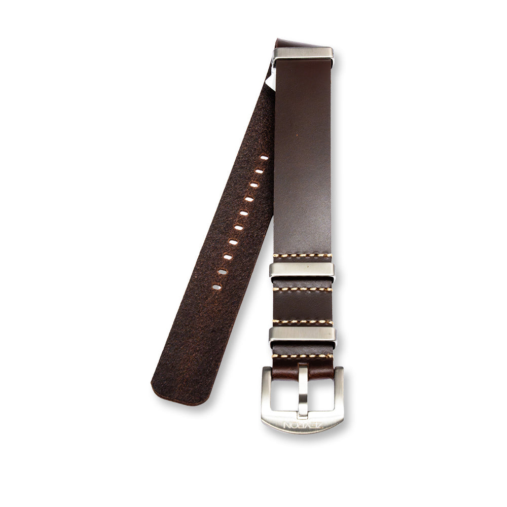 Zeyron Coffee Brown Cowhide Leather Nato Strap