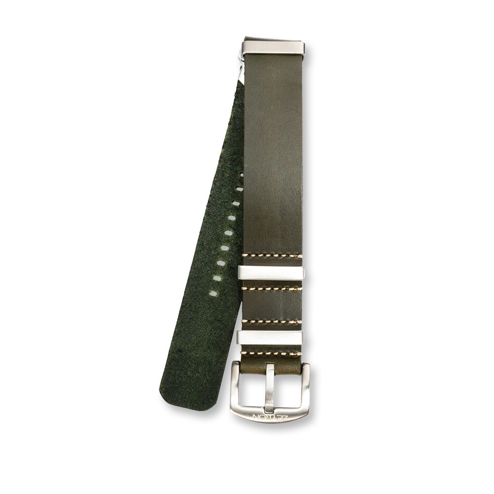 Zeyron Olive Green Cowhide Leather Nato Strap
