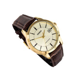 Casio Enticer Golden Dial Leather Men's Watch| MTP-V004GL-9AUDF