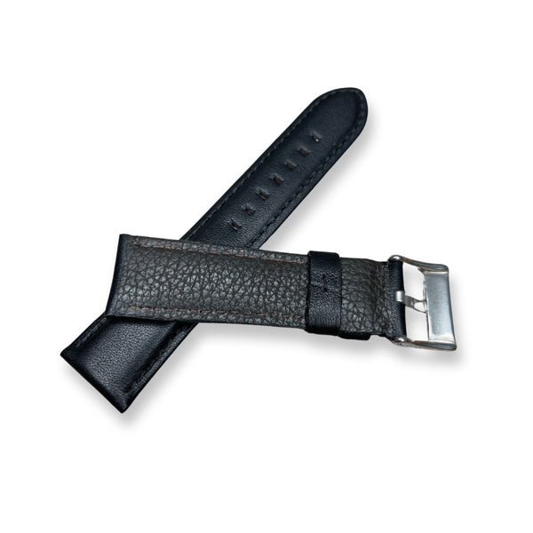 Wojue Plain Black  Leather Watch Strap with White Stitching